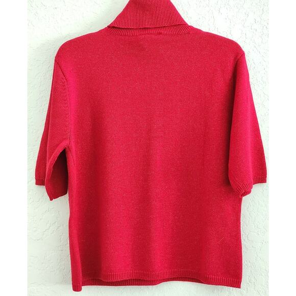 Top/Knit-Talbots-Red Gold Metallic-Wool Blend-Turtleneck-Short Sleeves-Size LRG - Picture 2 of 11